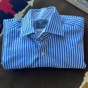 Thomas Dean Navy & White Striped Dress Shirt 16.5 (?)